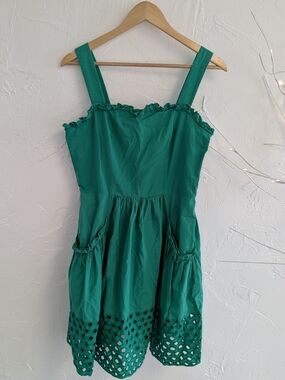 Vince Camuto Emerald Green Eyelet Hem Fit & Flare Dress Size 10P Petite